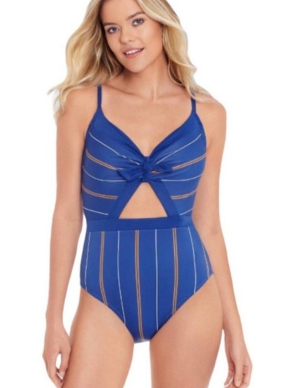 Beach Betty striped cut out one piece bathing suit size large beachy Slimming